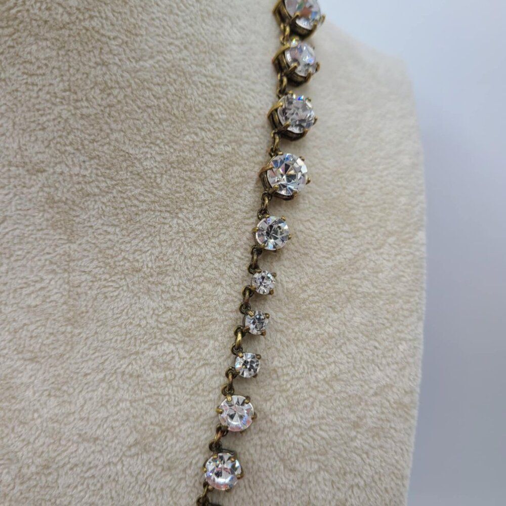 J Crew Antique Brass With Clear Crystal Necklace - Picture 3 of 13